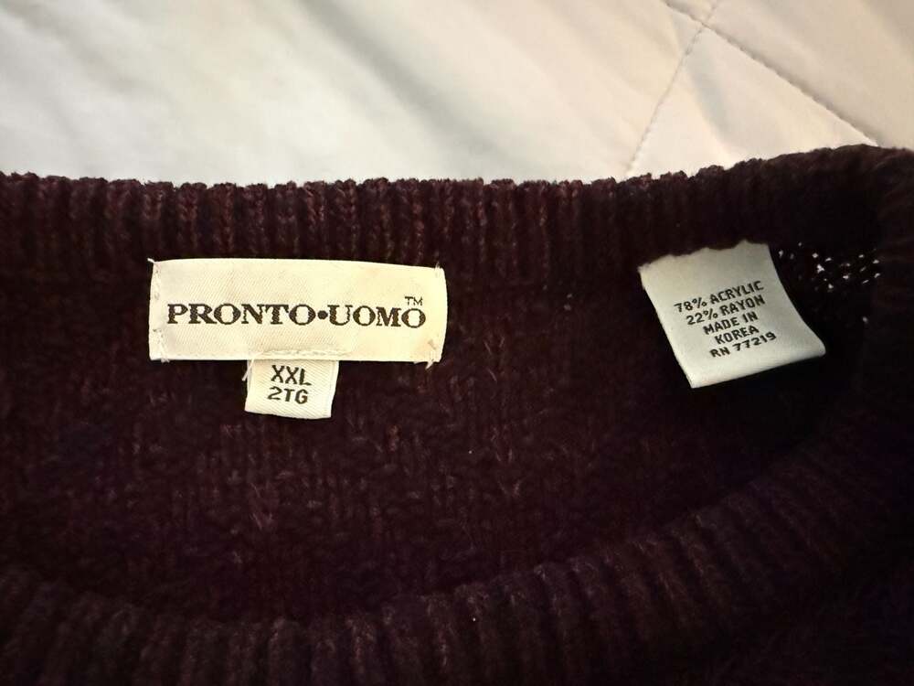 PRONTO UOMO Burgundy Chevron Pattern‎ Crew Neck Sweater XXL - Picture 2 of 3